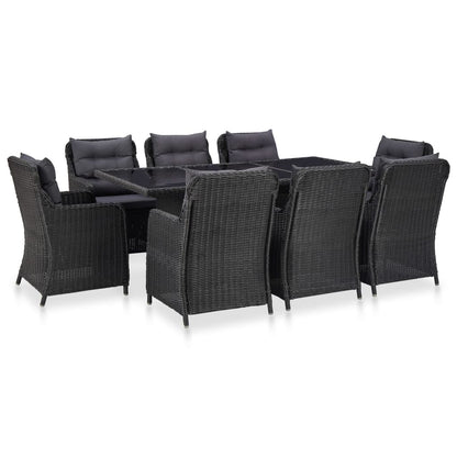 9-piece garden dining set poly rattan black