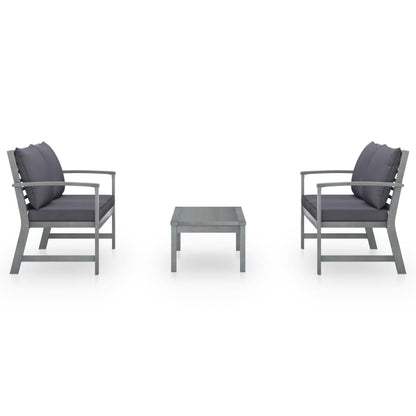 3-tlg. Garten-Lounge-Set mit Auflagen Massivholz Akazie Grau