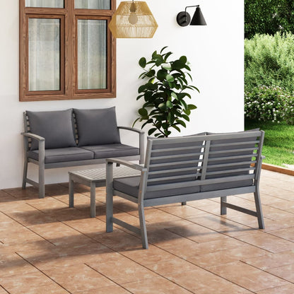 3-tlg. Garten-Lounge-Set mit Auflagen Massivholz Akazie Grau