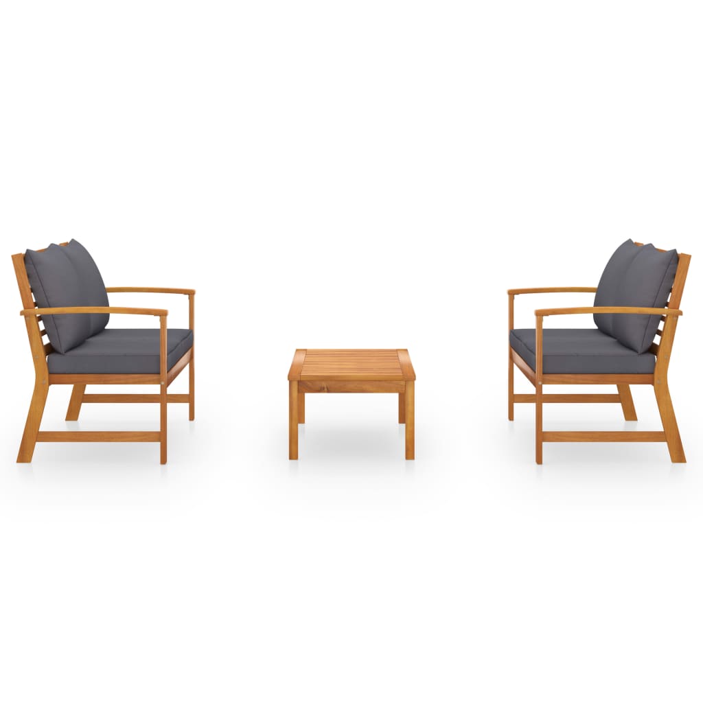 3 kom. Vrtna garnitura za sjedenje s jastucima od punog drva akacije