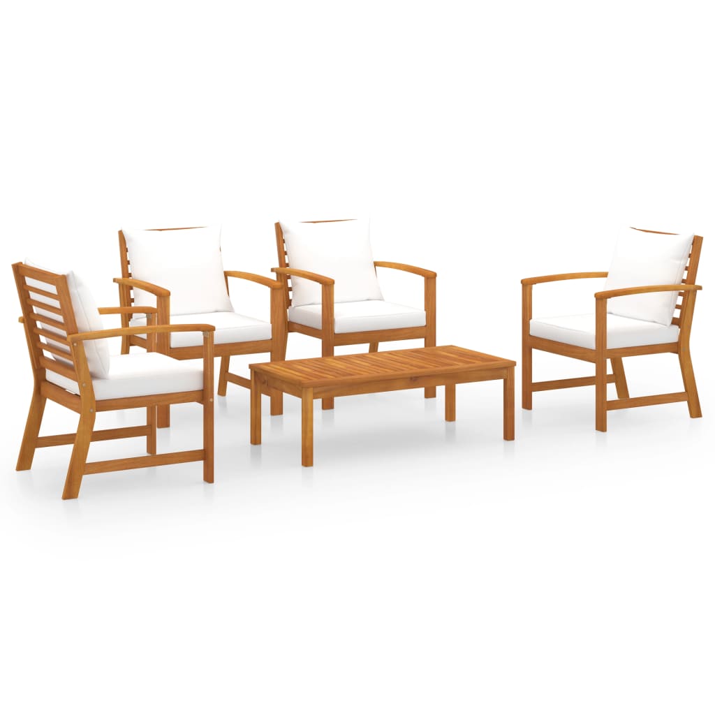 5-piece garden lounge set with cushions made of solid acacia wood