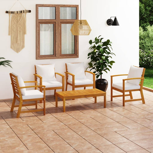 5-piece garden lounge set with cushions made of solid acacia wood