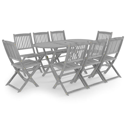 9-piece garden dining set solid wood acacia grey