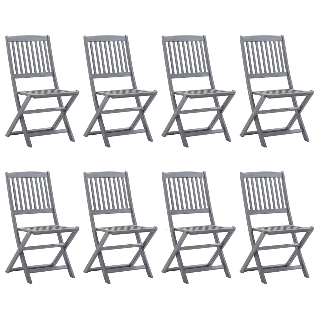 9-piece garden dining set solid wood acacia grey