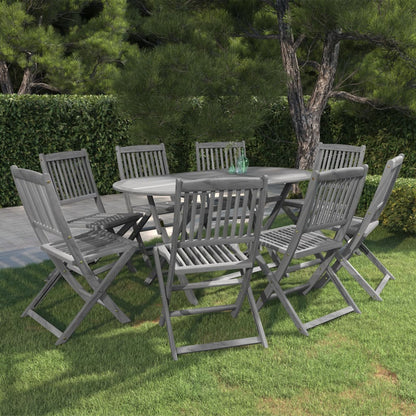 9-piece garden dining set solid wood acacia grey