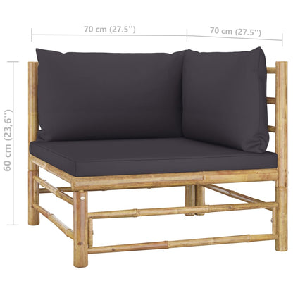 5-piece garden lounge set with dark grey cushions bamboo