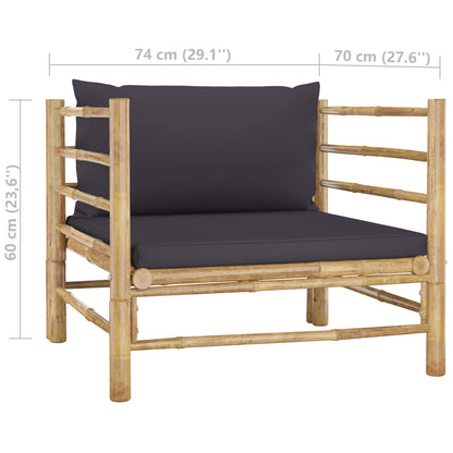 6-tlg. Garten-Lounge-Set mit Dunkelgrauen Kissen Bambus