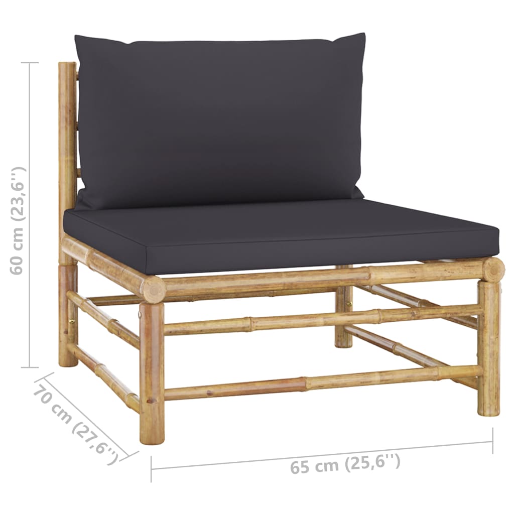 6-tlg. Garten-Lounge-Set mit Dunkelgrauen Kissen Bambus