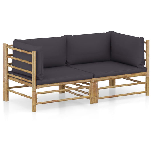 2-piece garden lounge set with dark grey cushions bamboo