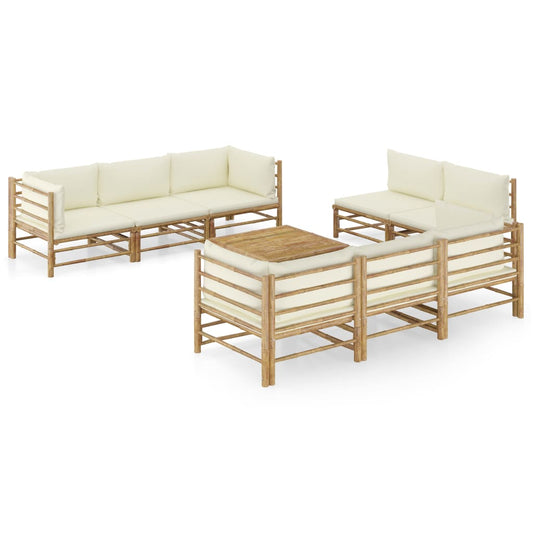 9-piece garden lounge set with cream white cushions bamboo