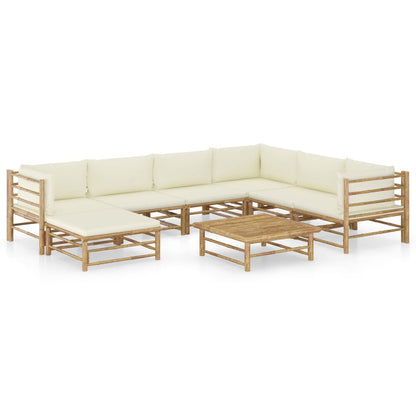 8-piece garden lounge set with cream white cushions bamboo