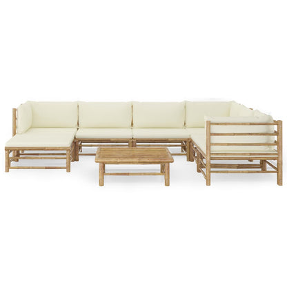 8-piece garden lounge set with cream white cushions bamboo