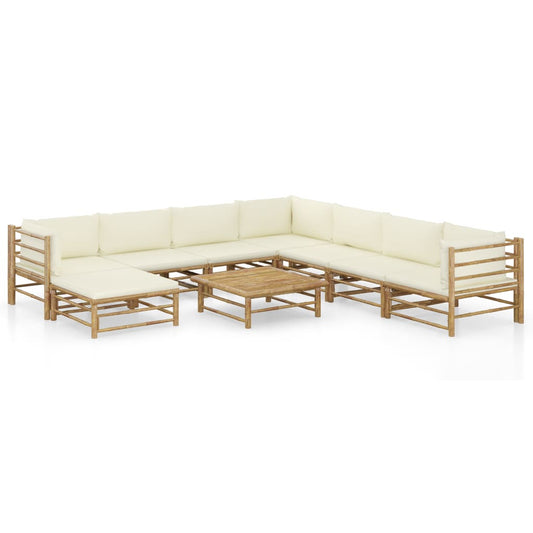 9-piece garden lounge set with cream white cushions bamboo