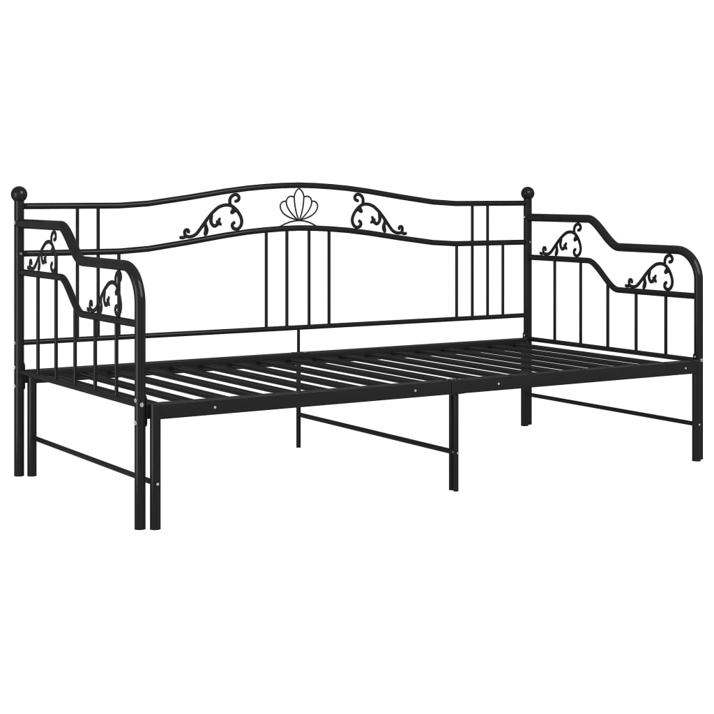 Pull-out sofa bed frame black metal 90x200 cm