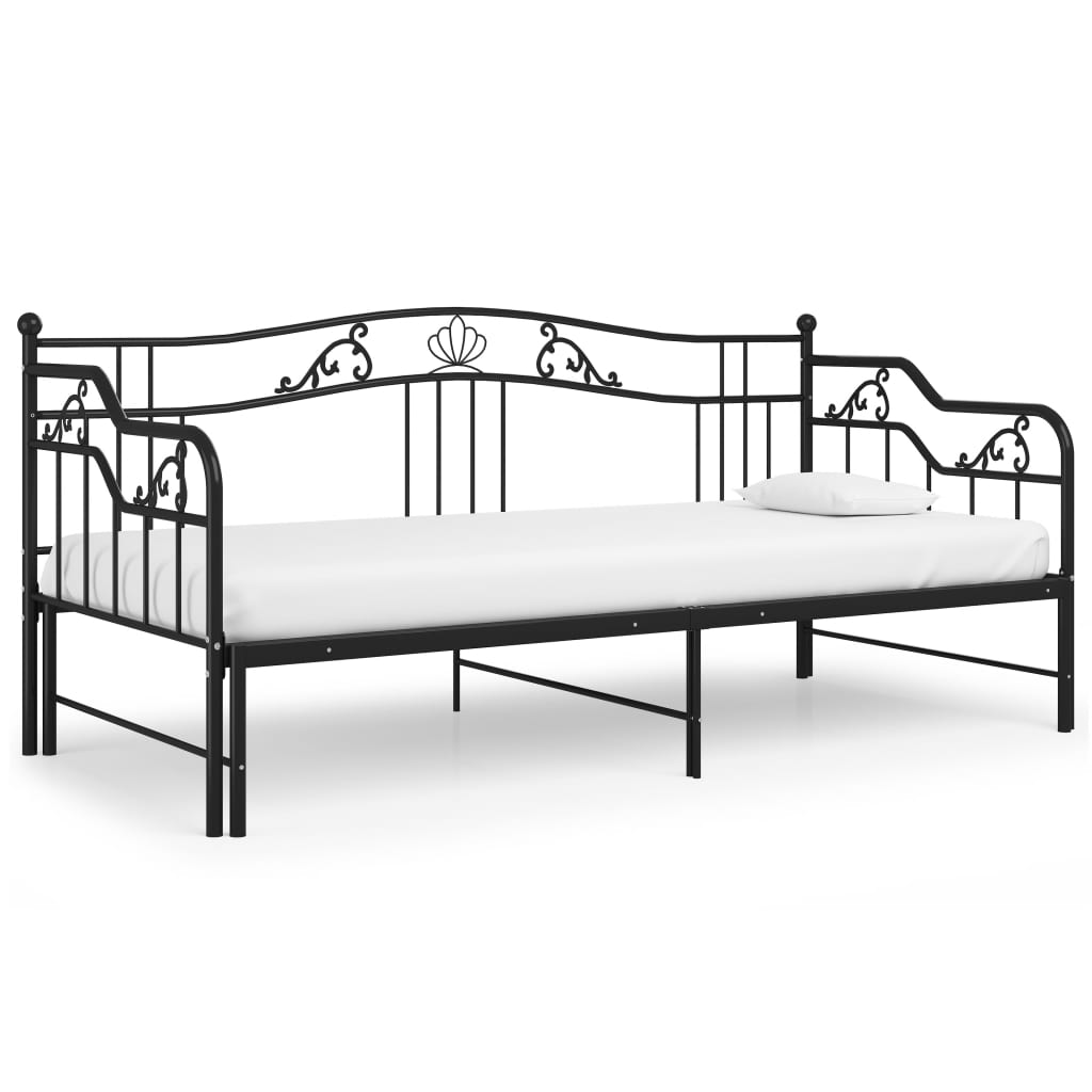 Pull-out sofa bed frame black metal 90x200 cm