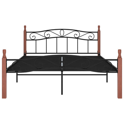 Bettgestell Schwarz Metall und Massivholz Eiche 140x200 cm