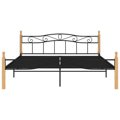 Bettgestell Schwarz Metall und Massivholz Eiche 180x200 cm
