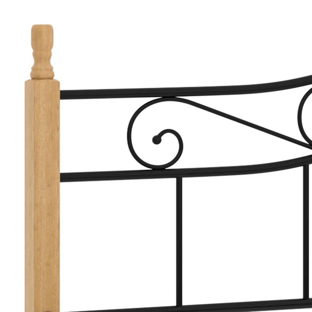 Bettgestell Schwarz Metall und Massivholz Eiche 180x200 cm