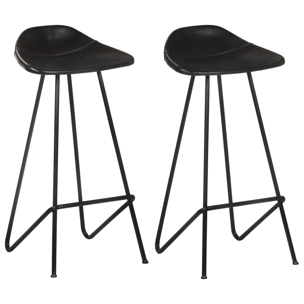 Bar stools 2 pcs. Black genuine leather