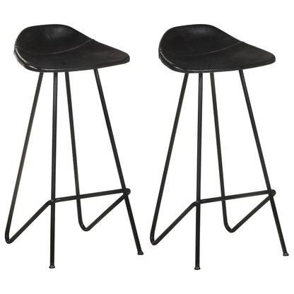 Bar stools 2 pcs. Black genuine leather
