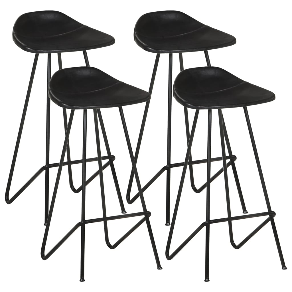 Bar stools 4 pcs. Black genuine leather