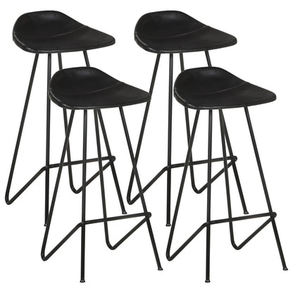 Bar stools 4 pcs. Black genuine leather