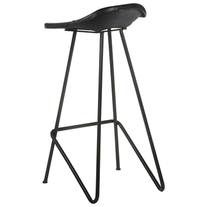 Bar stools 4 pcs. Black genuine leather