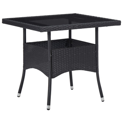 3-piece garden dining set black poly rattan and glass