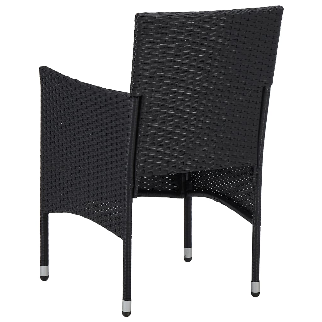 3-piece garden dining set black poly rattan and glass