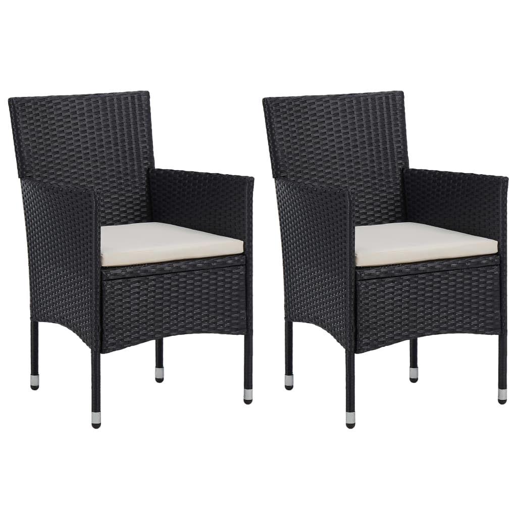 3-piece garden dining set black poly rattan and acacia wood