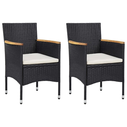 3-piece garden dining set black poly rattan and acacia wood