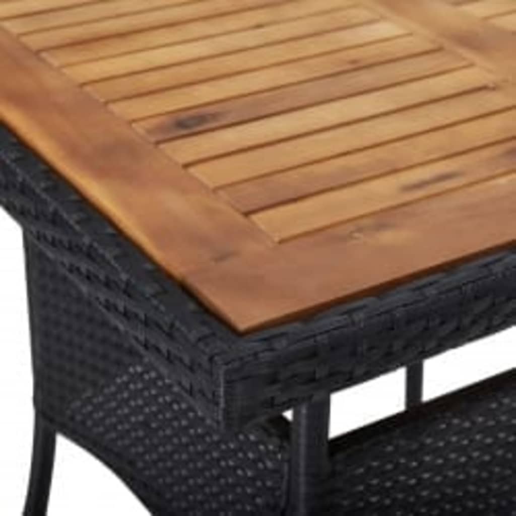 3-piece garden dining set black poly rattan and acacia wood