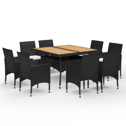 9-piece garden dining set poly rattan acacia solid wood black