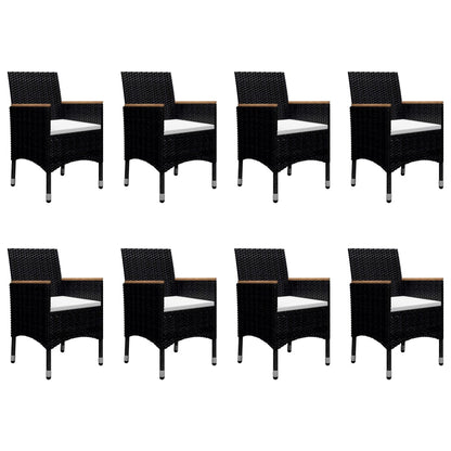 9-piece garden dining set poly rattan and acacia wood black