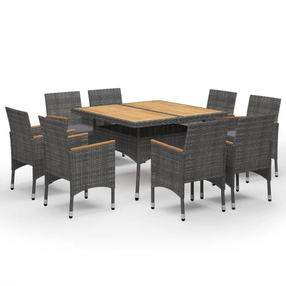 9-piece garden dining set poly rattan and acacia wood grey