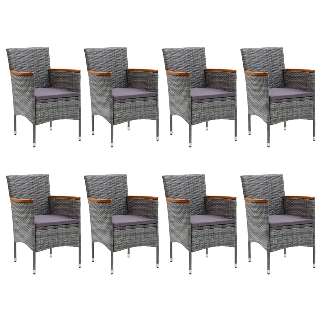 9-piece garden dining set poly rattan and acacia wood grey