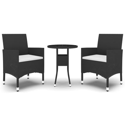 3-piece garden dining set poly rattan black