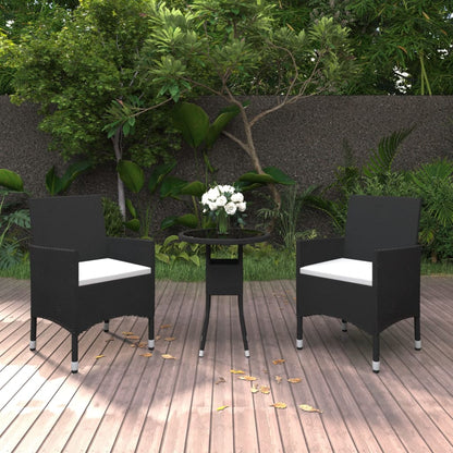 3-piece garden dining set poly rattan black