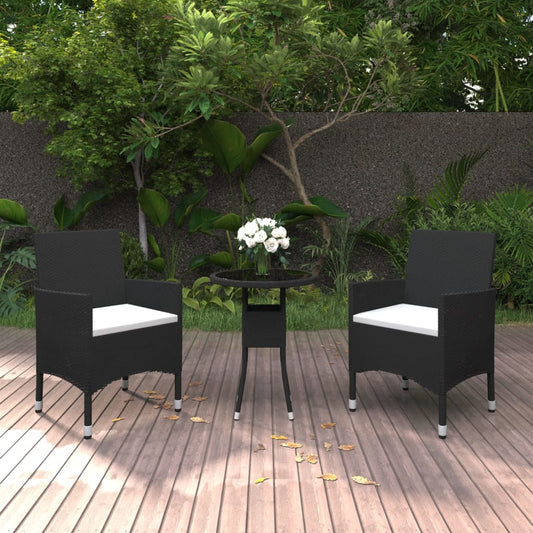 3-piece garden dining set poly rattan black