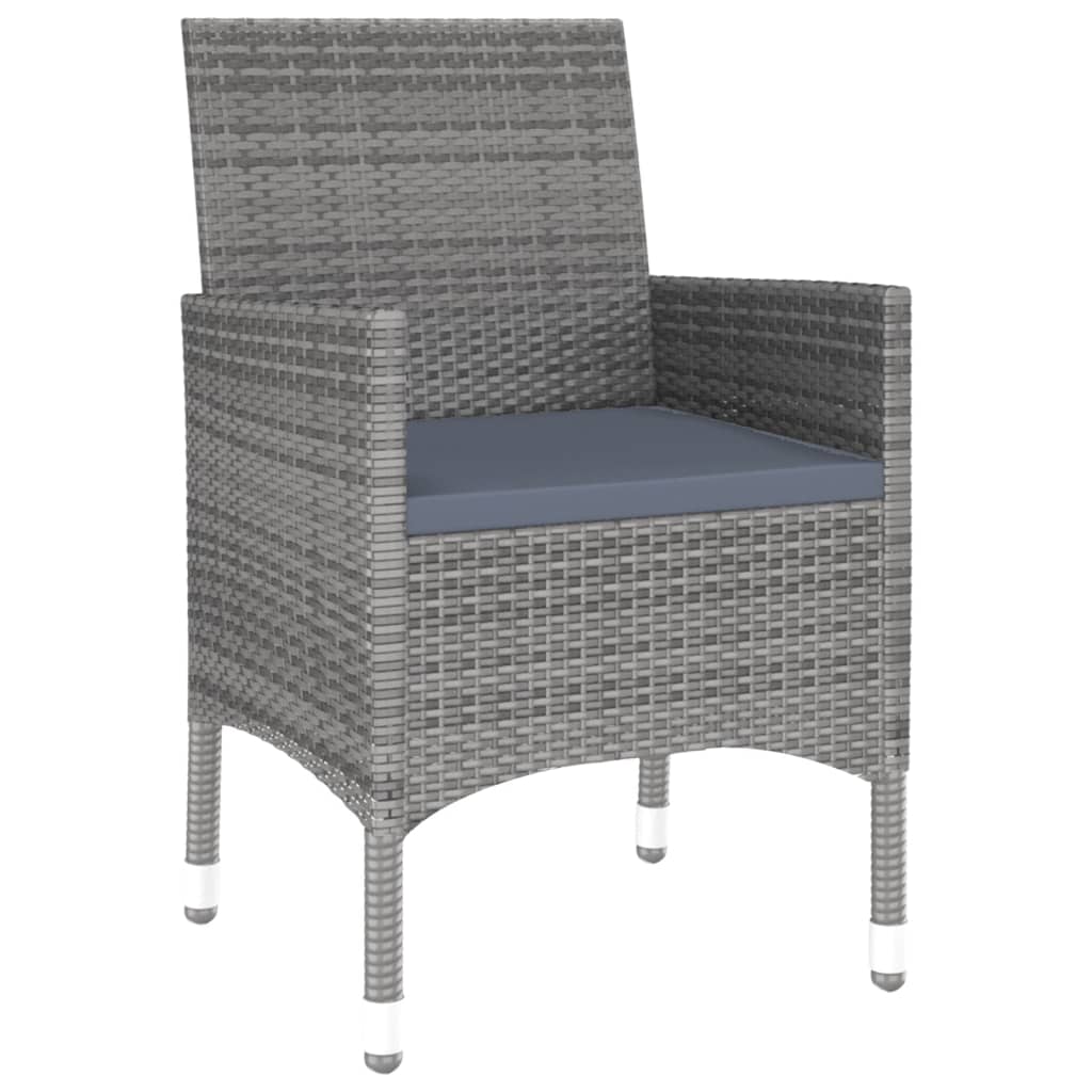 3-piece garden dining set poly rattan grey
