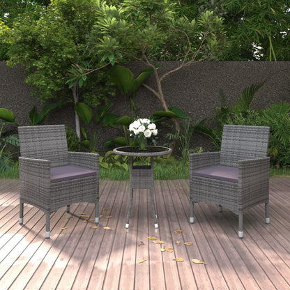 3-piece garden dining set poly rattan grey