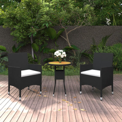 3-piece garden dining set poly rattan black