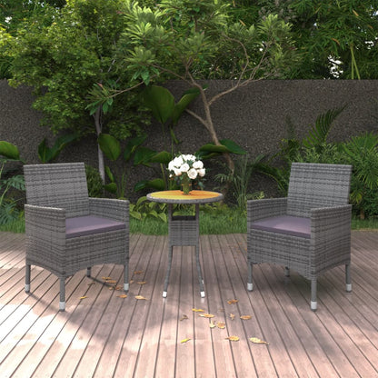 3-piece garden dining set poly rattan grey