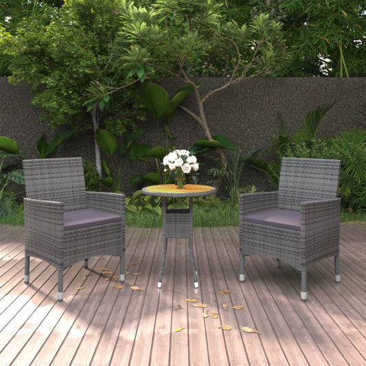 3-piece garden dining set poly rattan grey
