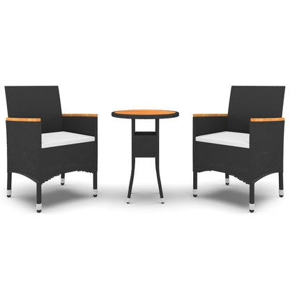3-piece garden dining set poly rattan black