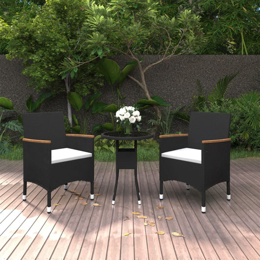 3-piece garden dining set poly rattan black