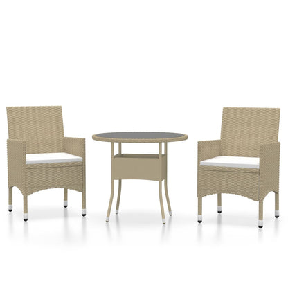 3-piece garden dining set poly rattan beige