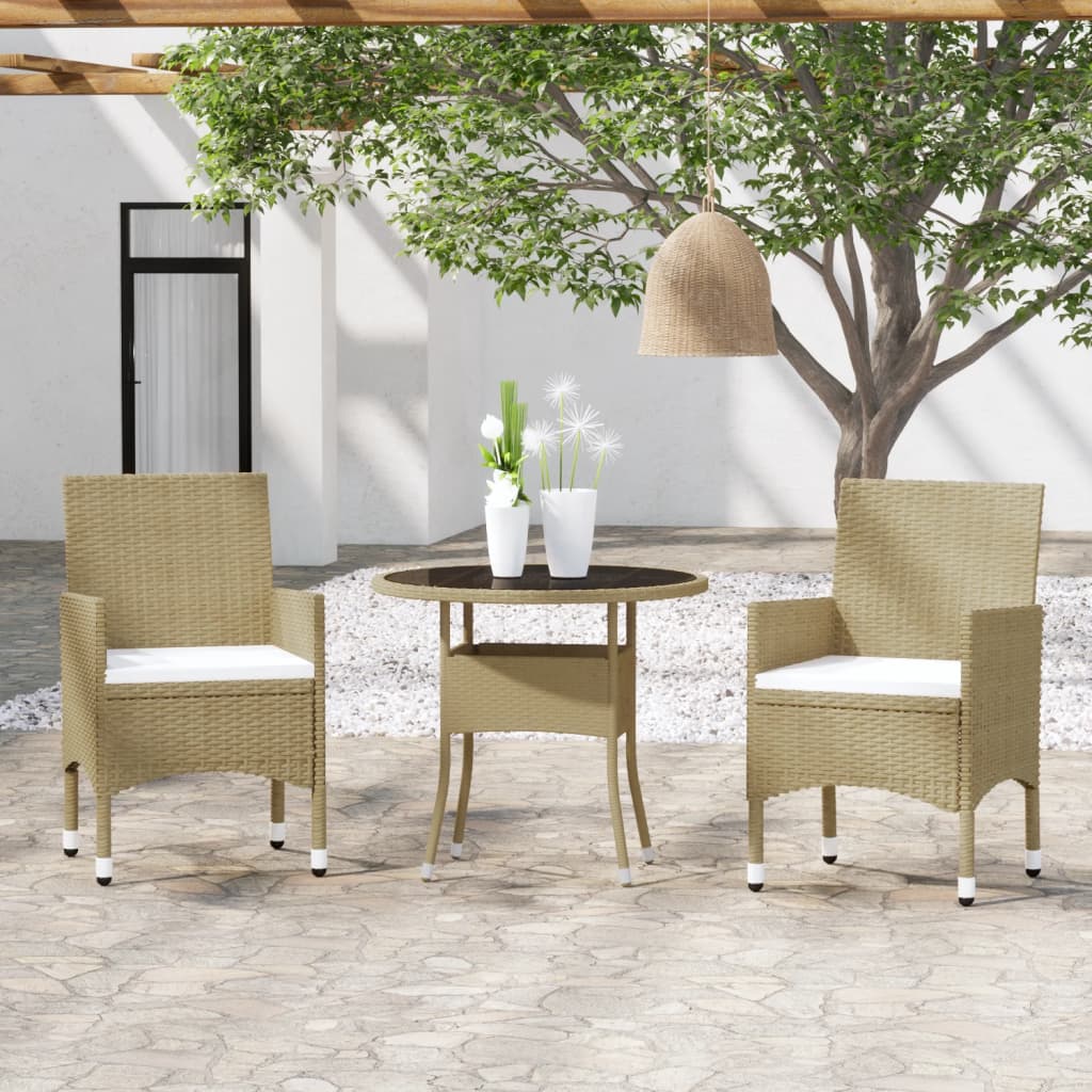 3-piece garden dining set poly rattan beige