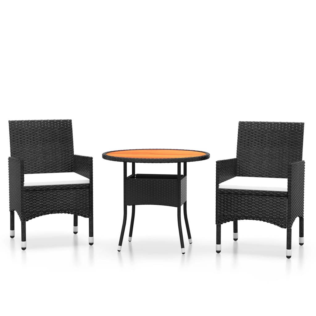 3-piece garden dining set poly rattan black
