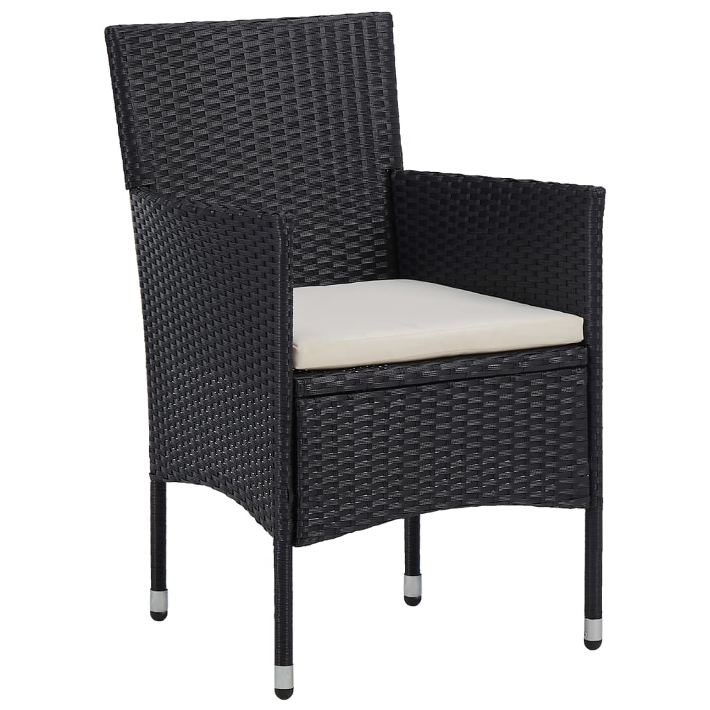 3-piece garden dining set poly rattan black